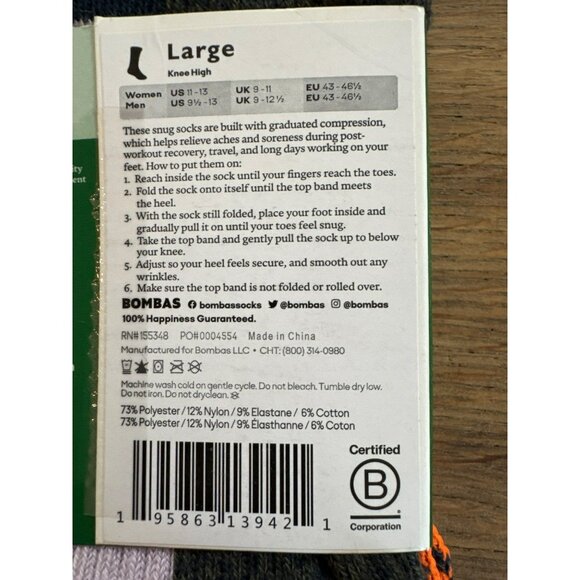 Bombas Knee High Compression Socks Large Men 9.5-13 Women 11-13  Unisex NWT - Picture 3 of 3